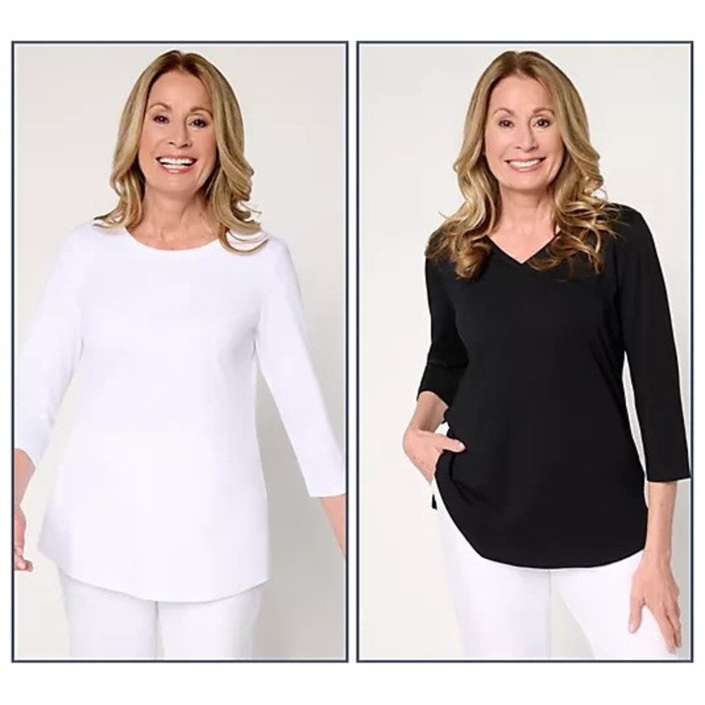 Belle by Kim Gravel TripleLuxe Knit Set of 2 3/4 Sleeve Tops classic, meidum